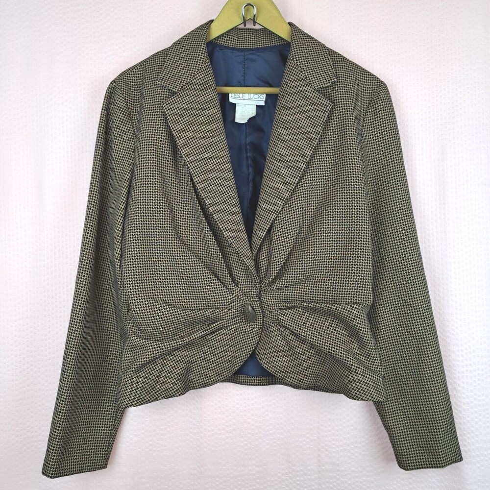 Vintage Leslie Lucks Women Elegant Blazer Houndstooth Size 10 Made In USA